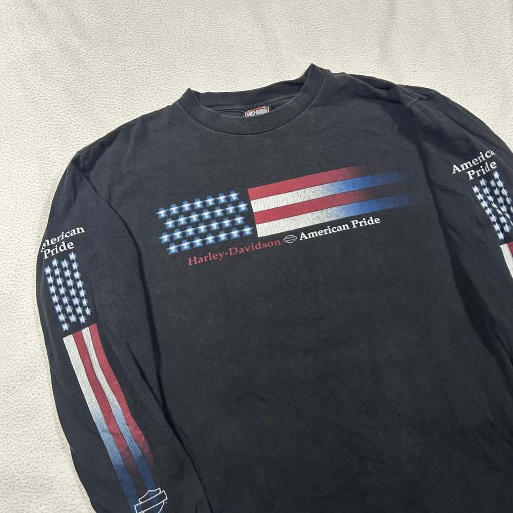 Vintage Y2K Harley Davidson USA American Pride Long Sleeve Mens L Black 2002